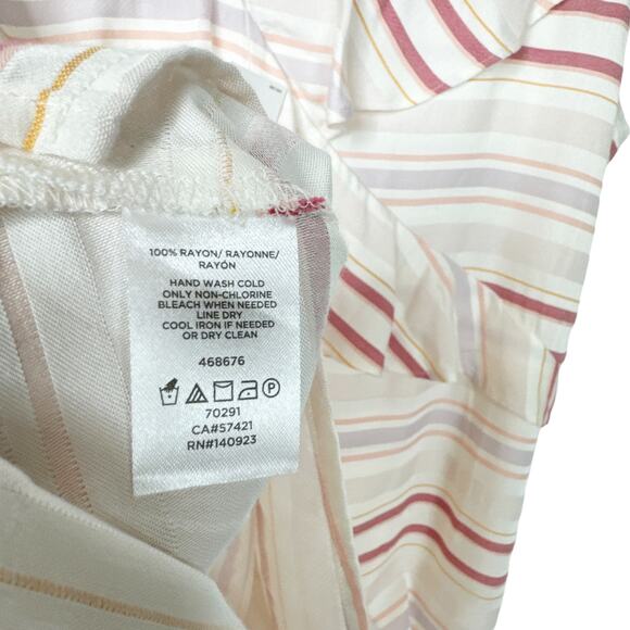 Loft Top Size Large Sleeveless Blosue‎ Striped Ruffle White Pink - Picture 5 of 5